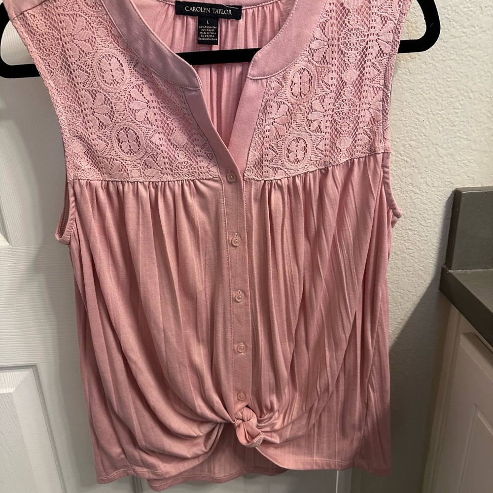 Carolyn Taylor Pink Lace Detail Women's Top